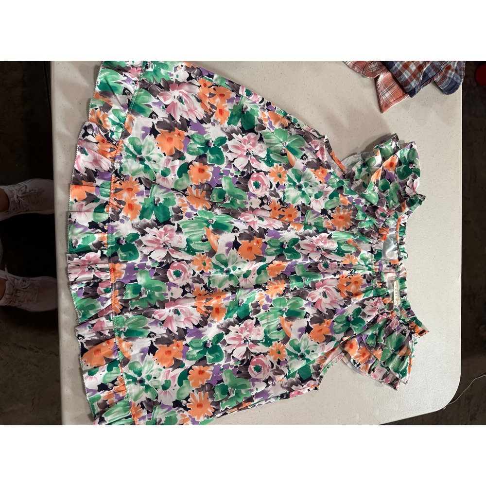 Korie Women Floral Flutter Sleeve Ruffle Hem Blouse Green Orange Lavender NWT